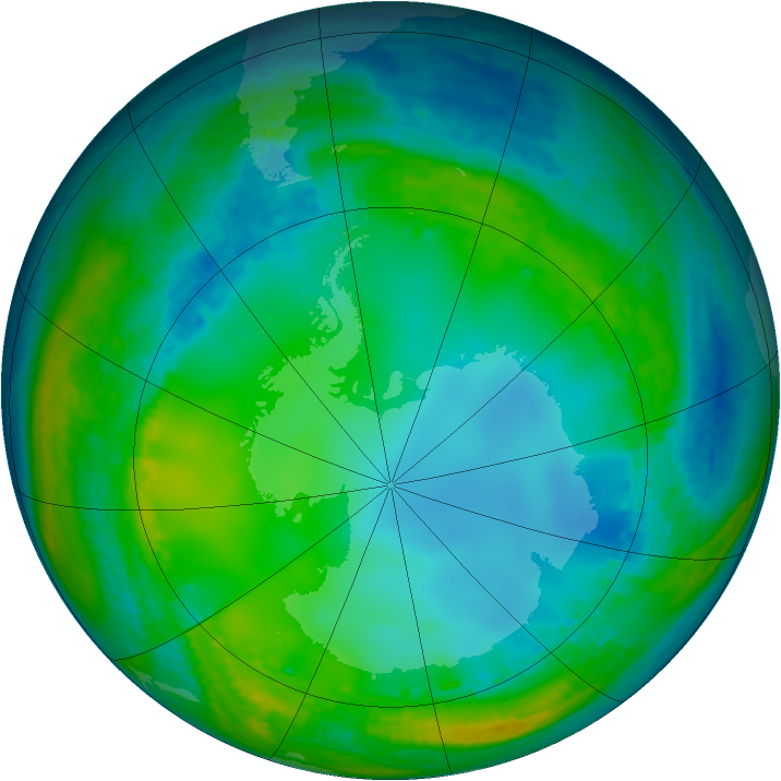 Antarctic ozone map for 14 July 2004